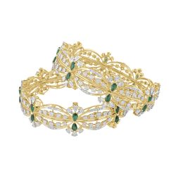 Gemstone and Diamond 14KT Yellow Gold Bangle