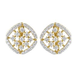 Classy Circle Design Yellow Gold and Diamond Earrings