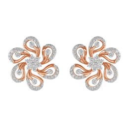 Petalled Floral Diamond Studs in 18KT Rose Gold