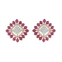 Modern Geometric Diamond and Pink Gemstone Earrings