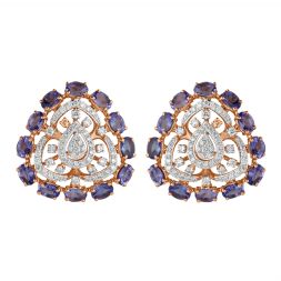 Appealing Diamond and Purple Gemstone Earrings