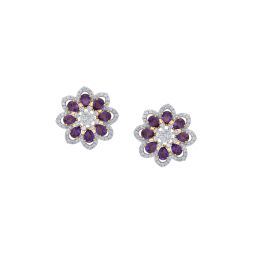 Purple Gemstones and Diamond Earrings