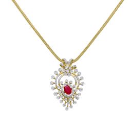 Simple Red Gemstone Pendant With Diamonds