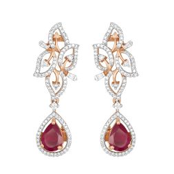 Sophisticated Red Stone Rose Gold Earrings