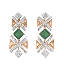 Geometric Green Gemstones and Diamond Earrings 