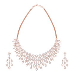 Expansive Chandelier Diamond Earrings and Rose Gold Necklace