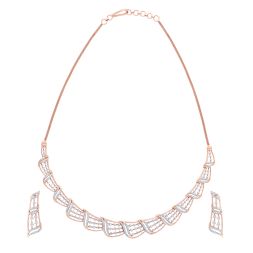 Chic Wave Pattern Diamond Necklace and Earrings Set