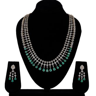 Bright Diamond and Green Gemstone Jewellery Set