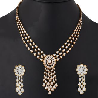 Stylish Overlapping Design Square Diamond Necklace Set